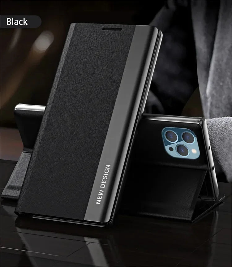 Mobile Phone Case Electroplated Bracket Magnetic Side Window Holster