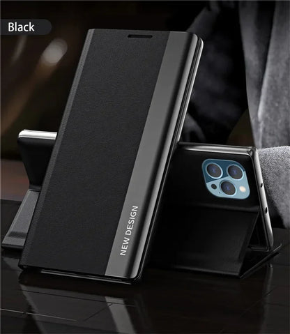 Mobile Phone Case Electroplated Bracket Magnetic Side Window Holster