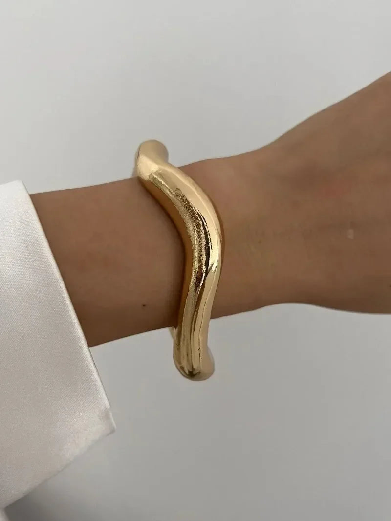 Punk Gold & Silver Geometric Wide Cuff Bangles for Women & Men