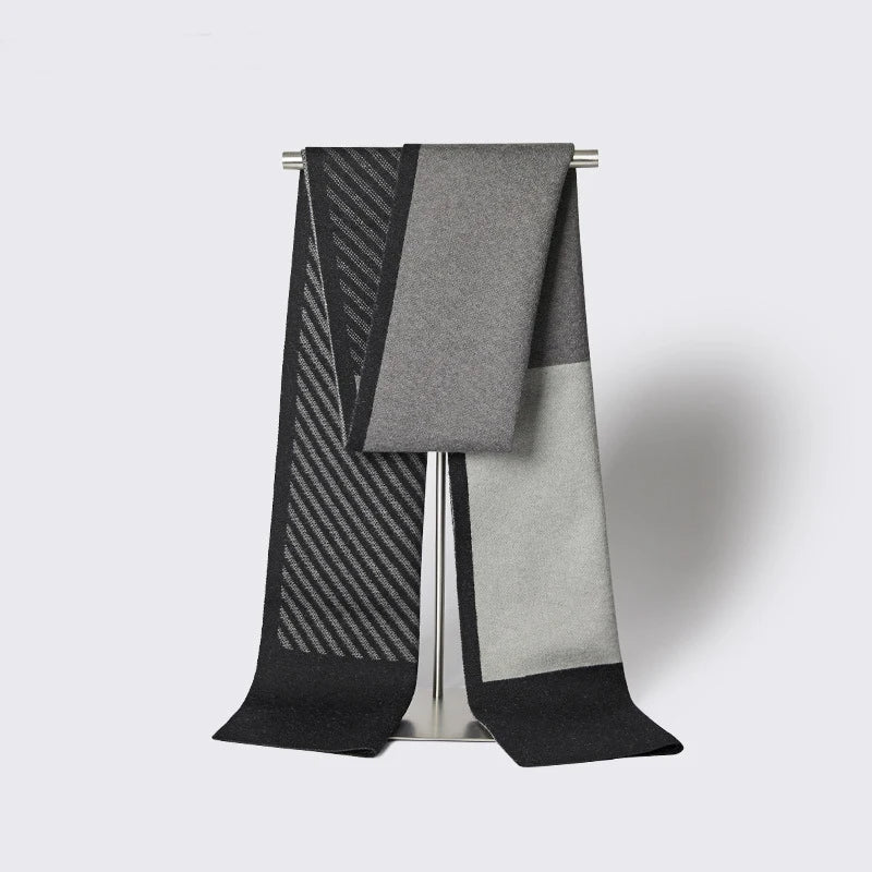 High Quality Wool Blend Scarf Men Thick Versatile Stripe Cashmere Muffler