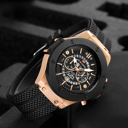 Men's Sports Watch – Quartz Waterproof Japanese Movement Timepiece Calendar & Silicone Strap