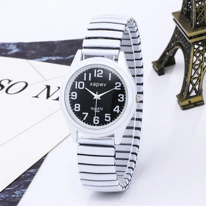 1pc Vintage Watches Women Men Creative Black and White Stainless Steel Elastic Band Watch Retro Elderly Couple Bracelet Watch