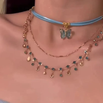 Silver-Tone Blue Gem Waterfall Necklace and Earrings Set