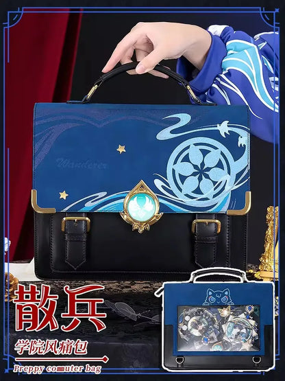 Genshin Impact Cosplay JK Student Backpack Wanderer PU Handbag Tartaglia Shoulder Bag Anime Game Vision Accessories Tote Gift