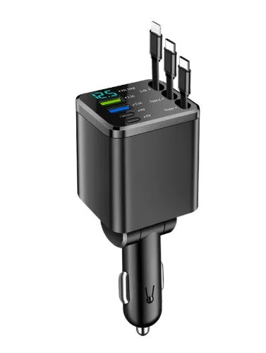 5 IN 1 Retractable Car Charger USB Type C PD Retractable Cable For iPhone Samsung Fast Charging Cord Cigarette Lighter Adapter