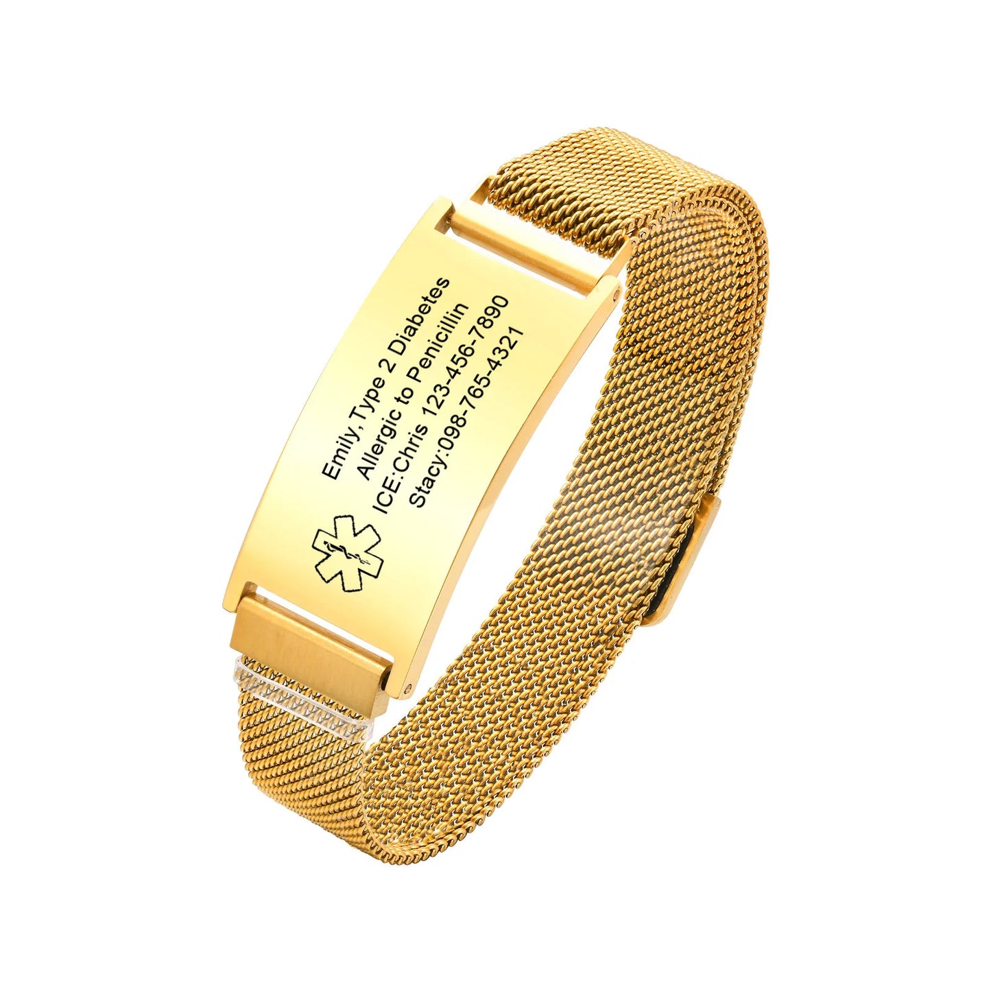 Magnetic Medical Alert Bracelets for Men Women Teenagers,15-24CM Customize Stainless Steel Mesh Emergency Medical ID Wristband