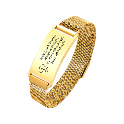 Magnetic Medical Alert Bracelets for Men Women Teenagers,15-24CM Customize Stainless Steel Mesh Emergency Medical ID Wristband