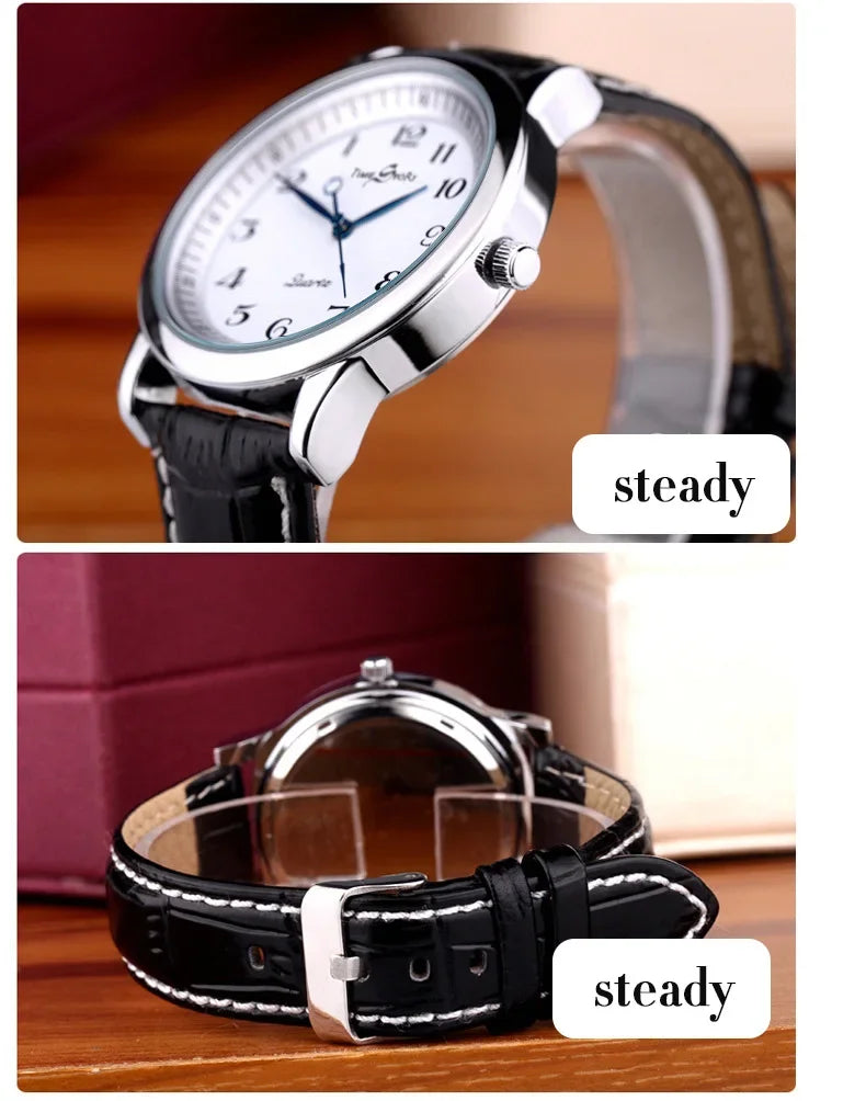 Lovers’ Quartz Watch  Reverse Anticlockwise Direction Oil Pressure Dial Waterproof Reverse Leather Lovers’ Watches
