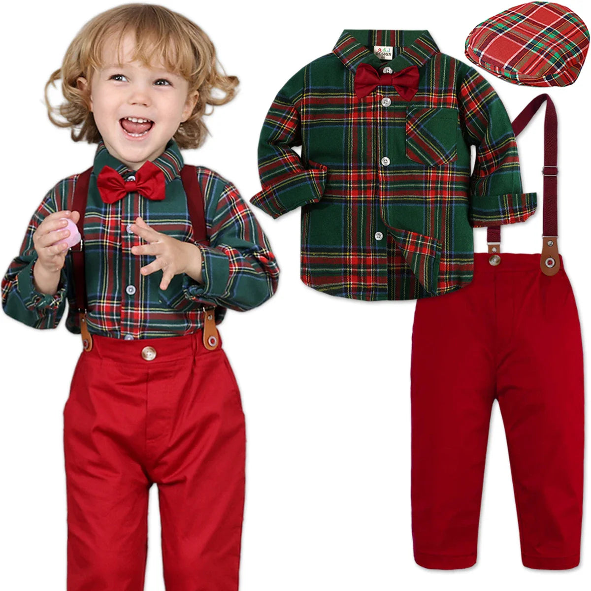 Baby Christmas Outfit Boy Kids Suit Toddler Suspenders Clothing Set