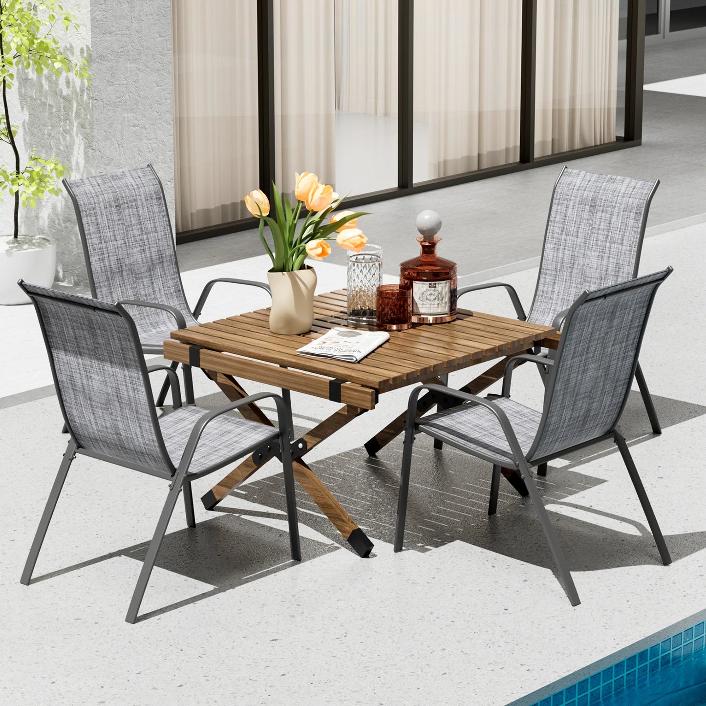 Outsunny Patio Furniture Set, Garden Set with Table, Foldable Chairs, a Loveseat