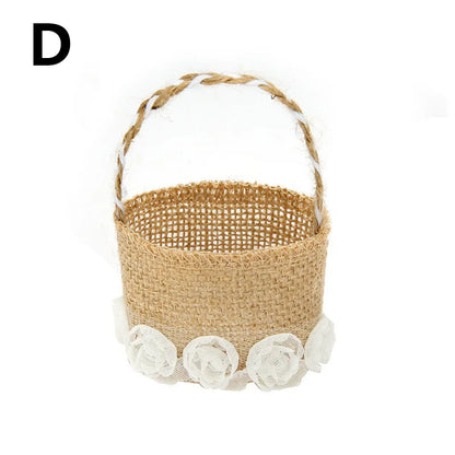 Wedding Lace Burlap Flower Basket Linen Candy Storage Bag Wedding Party Baby Shower Favour Gift Bag