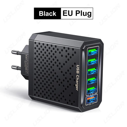USLION 6-in-1 USB Charger QC3.0 with Fast Charge Protocols