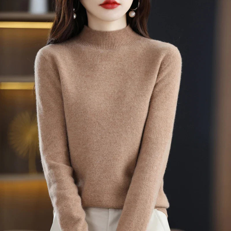 Women’s 100% Pure Wool Half Neck Pullover Sweater for Winter