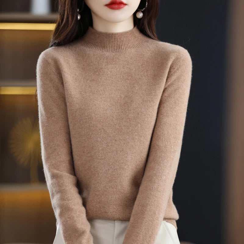 Women’s 100% Pure Wool Half Neck Pullover Sweater for Winter