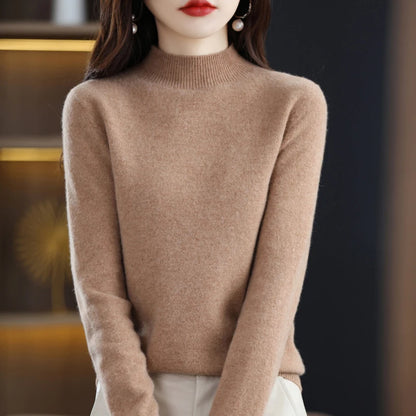 Women’s 100% Pure Wool Half Neck Pullover Sweater for Winter