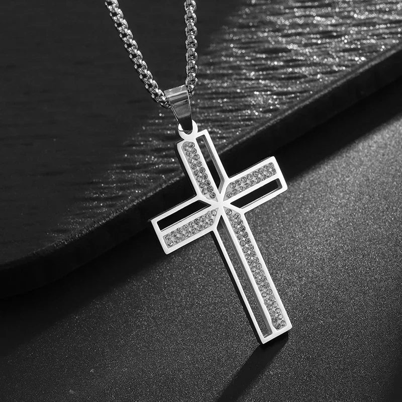 Men's Titanium Steel Stylish Trinity Cross Necklace