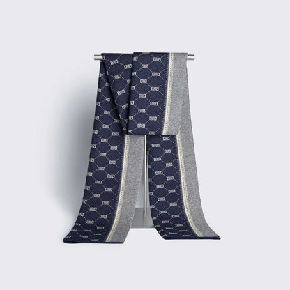 High Quality Wool Blend Scarf Men Thick Versatile Stripe Cashmere Muffler