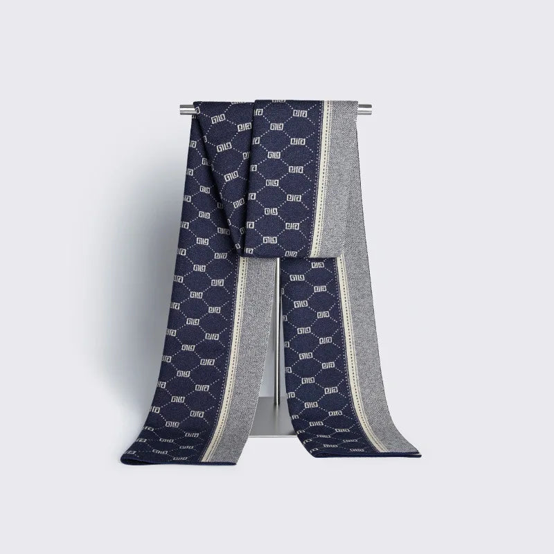 High Quality Wool Blend Scarf Men Thick Versatile Stripe Cashmere Muffler