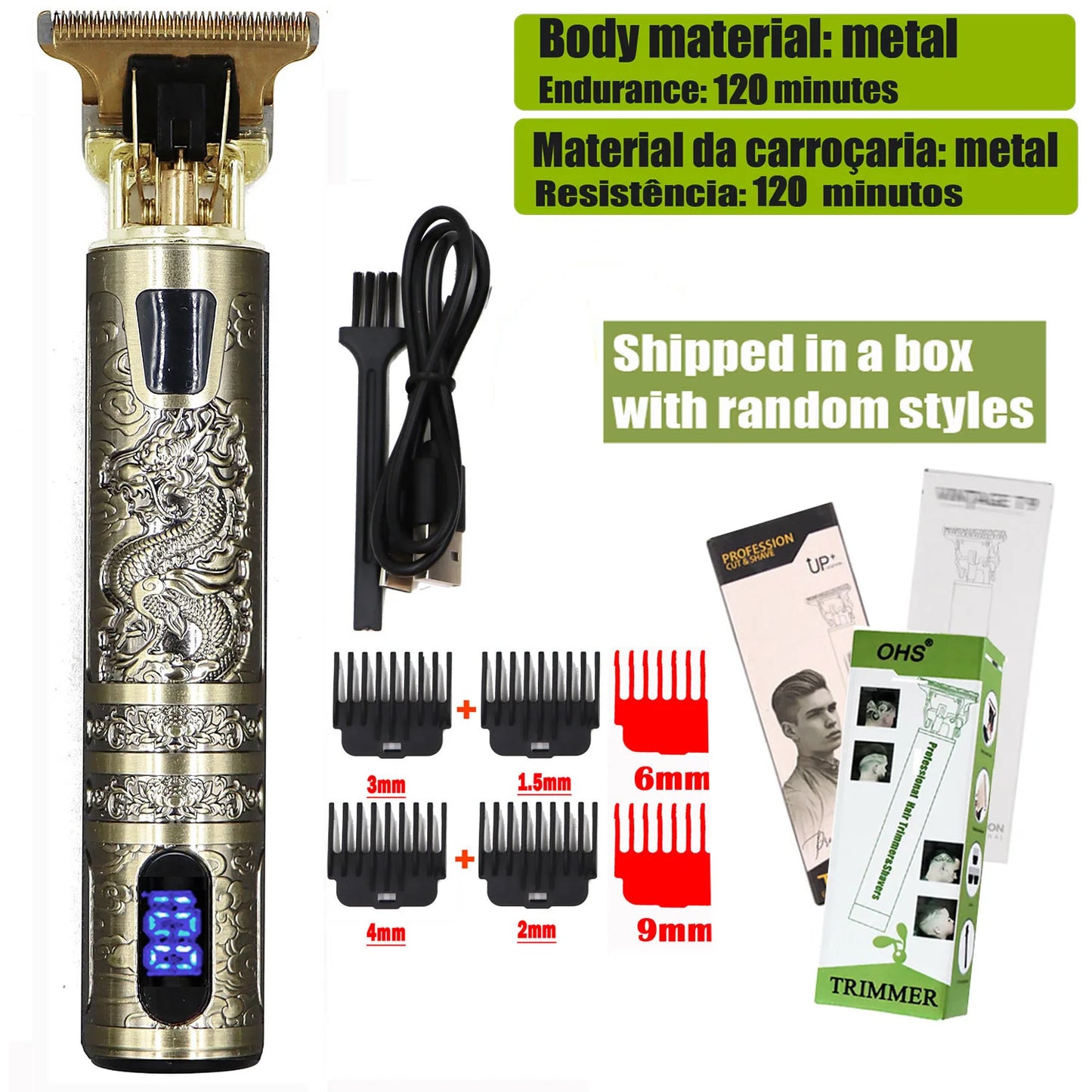 Vintage T9 Electric Hair Cutting Machine Hair Clipper Professional Men Shaver Rechargeable Barber Trimmer for Men Dragon Buddha