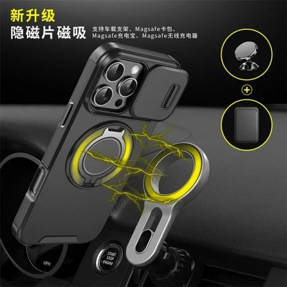 Luxury Camera Protector Push Window Shockproof Armor Strong Protection Car Mount Stand Phone Case For Iphone 16 Pro Max