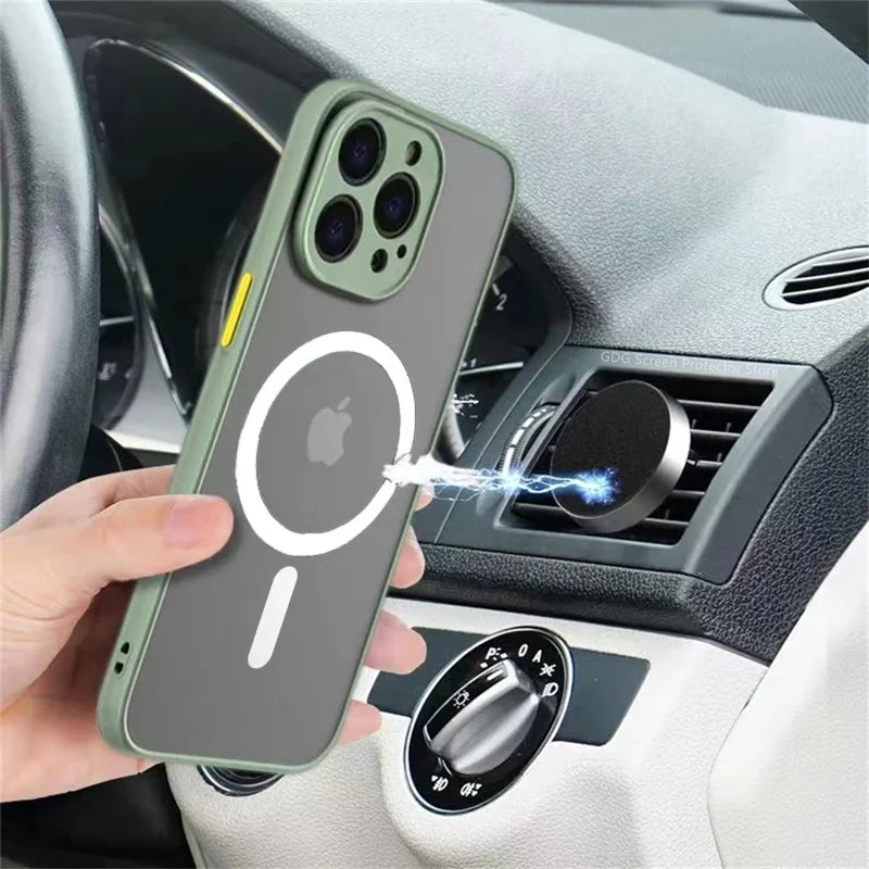 Luxury Matte For Magsafe Case For Apple iPhone 15 14 13 12 11 Pro Max Plus Magnetic Wireless Charging Soft Protection Accessorie