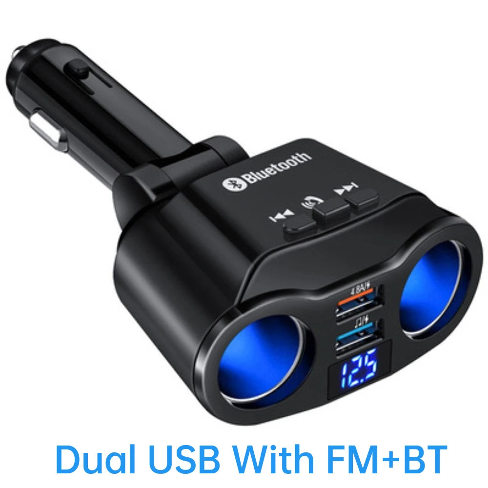 Car Cigarette Lighter Splitter Charger Dual USB QC 3.0 Quick Charge 12V Auto FM Transmitters Bluetooth Hands-free Call Sockets