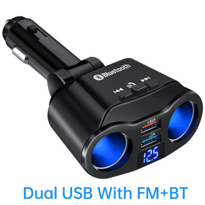 Car Cigarette Lighter Splitter Charger Dual USB QC 3.0 Quick Charge 12V Auto FM Transmitters Bluetooth Hands-free Call Sockets