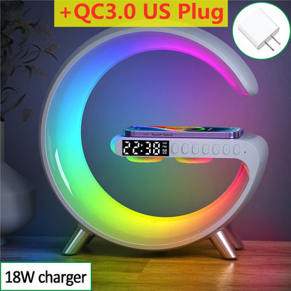 Multifunctional Wireless Charger + Stand Alarm Clock + Speaker RGB Light Fast Charging Station for iPhone X 11 12 13 14 Samsung Mobile Phones