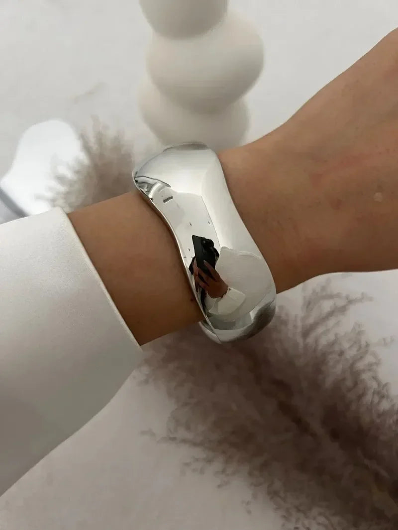 Punk Gold & Silver Geometric Wide Cuff Bangles for Women & Men