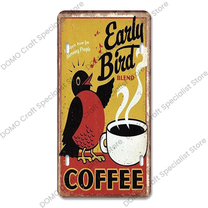 Coffee Licenses Plate Vintage Metal Tin Signs Retro Coffee Time Metal Plaques for Cafe Kitchen Living Room Home Wall Art Decor