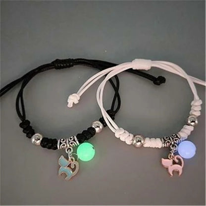 Luminous Beads Star Couple Bracelets For Women Men Charm Cat Flower Heart Key Lock Cross Matching Bracelets