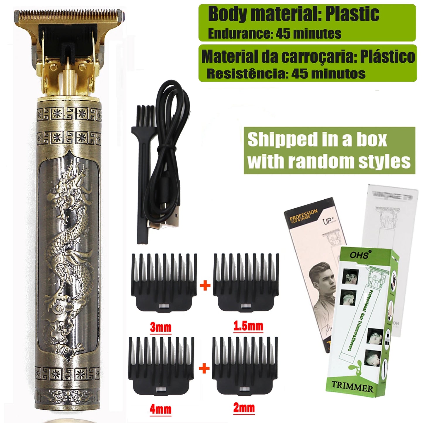 Vintage T9 Electric Hair Cutting Machine Hair Clipper Professional Men Shaver Rechargeable Barber Trimmer for Men Dragon Buddha