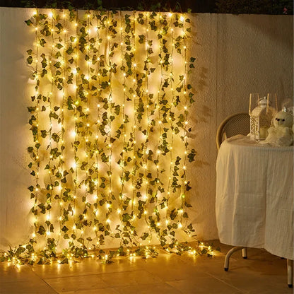 Flower Green Leaf String Lights - Artificial Vine Fairy Lights Battery Powered Christmas