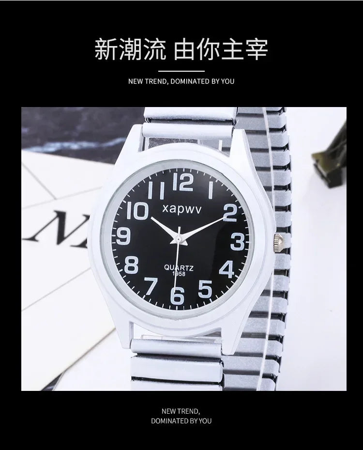 1pc Vintage Watches Women Men Creative Black and White Stainless Steel Elastic Band Watch Retro Elderly Couple Bracelet Watch