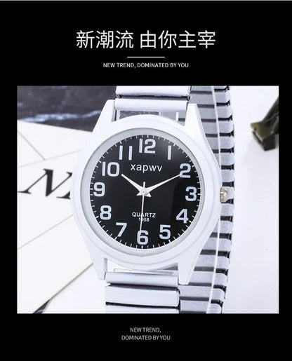 1pc Vintage Watches Women Men Creative Black and White Stainless Steel Elastic Band Watch Retro Elderly Couple Bracelet Watch