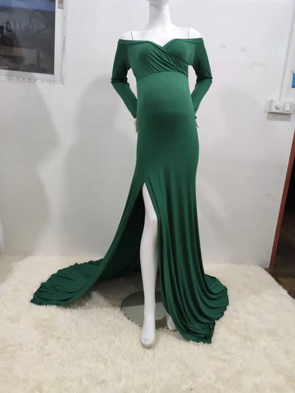 Maternity V-neck Slit Tail Dress - Trendy & Comfortable for Moms