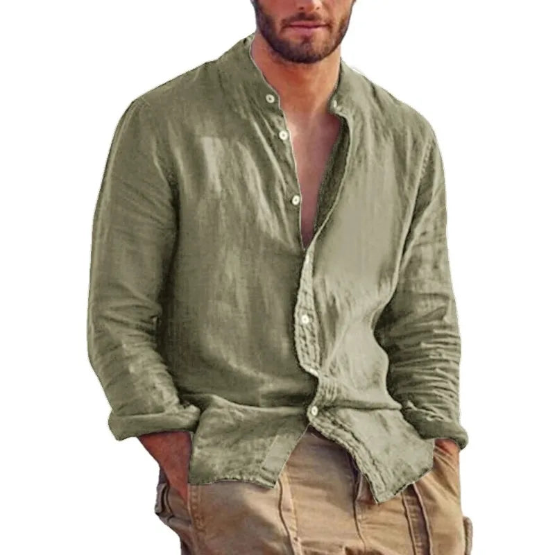 Men’s Casual Linen Shirt – Long Sleeve Button-Down with Relaxed Fit