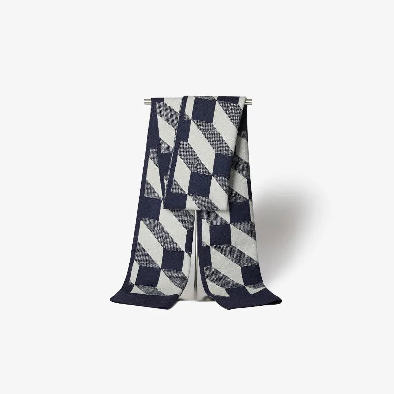 High Quality Wool Blend Scarf Men Thick Versatile Stripe Cashmere Muffler
