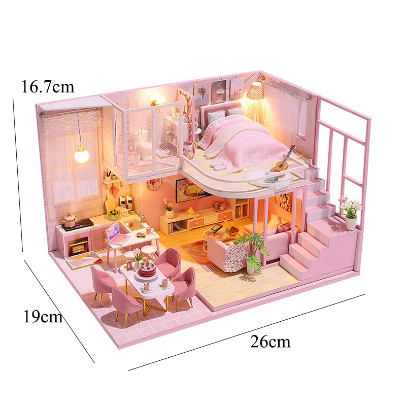 Wooden Miniature Doll House DIY Duplex Apartment Production 3D Puzzle Assembly Building Toy Decoration with Furniture Dollhouse