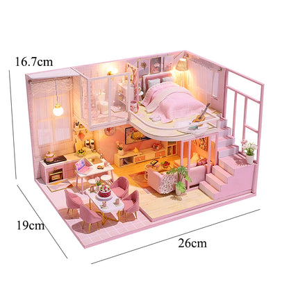 Wooden Miniature Doll House DIY Duplex Apartment Production 3D Puzzle Assembly Building Toy Decoration with Furniture Dollhouse