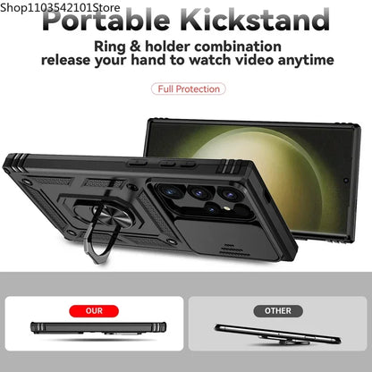 Military Grade Magnetic Holder Back Bumper Slide Lens Case for Samsung Galaxy S23 Series