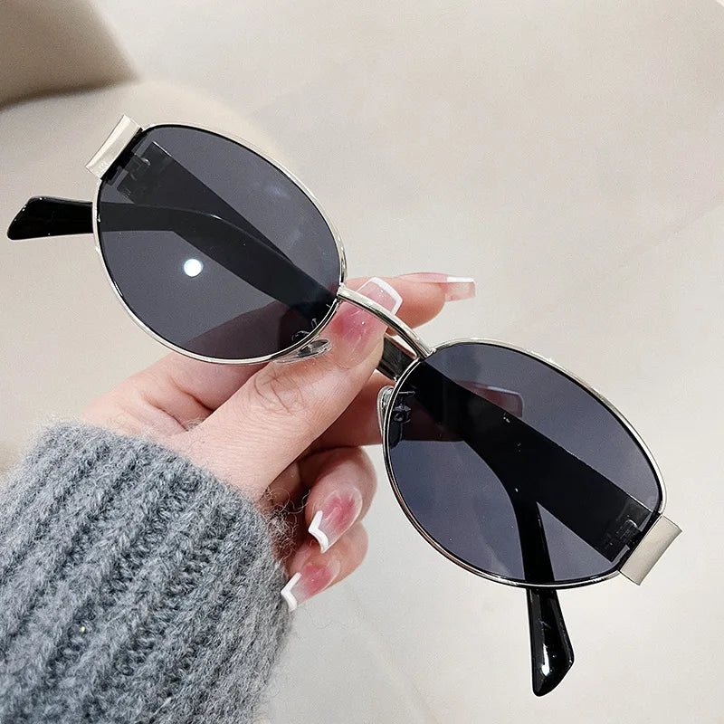Trendy Oval Sunglasses for Women 2024 Luxury Brand Designer Metal Frame Sun Glasses Ladies Classic Vintage Round Shades Unisex
