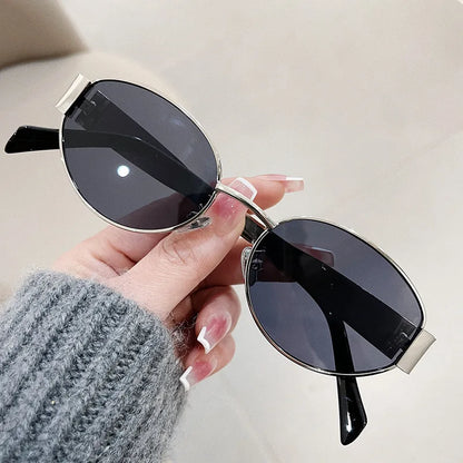 Trendy Oval Sunglasses for Women 2024 Luxury Brand Designer Metal Frame Sun Glasses Ladies Classic Vintage Round Shades Unisex