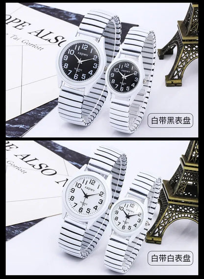 1pc Vintage Watches Women Men Creative Black and White Stainless Steel Elastic Band Watch Retro Elderly Couple Bracelet Watch