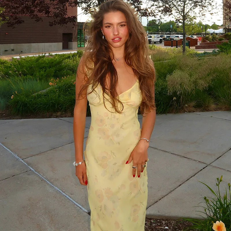 Summer Floral Plunge Maxi Dress - Sexy Backless Vacation Beachwear