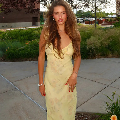 Summer Floral Plunge Maxi Dress - Sexy Backless Vacation Beachwear