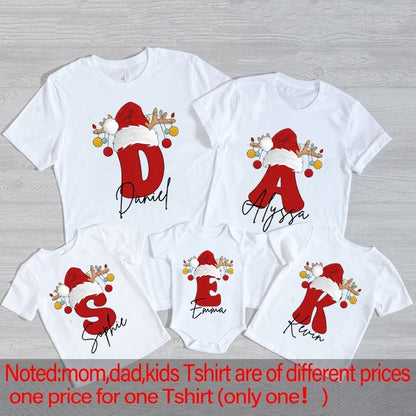 Personalized Christmas Family Pajama Shirts with Santa Hat