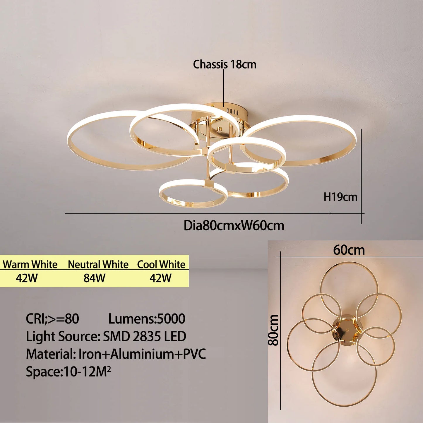 Sleek 4 6 Ring LED Chandelier for Living Room, Bedroom & Kitchen