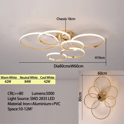 Sleek 4 6 Ring LED Chandelier for Living Room, Bedroom & Kitchen
