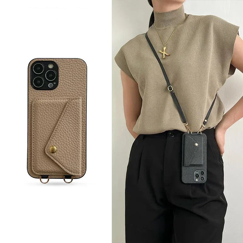Crossbody Leather Phone Case with Wallet & Card Holder for iPhone 11-16 Pro Max